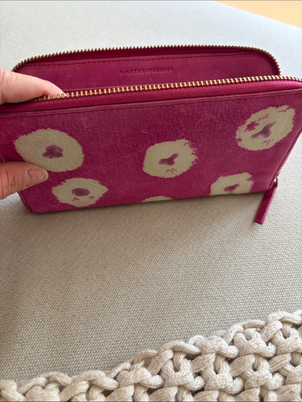 Anthropologie Pink Floral Zip-Around Wallet with Cream Accents - Picture 4 of 6